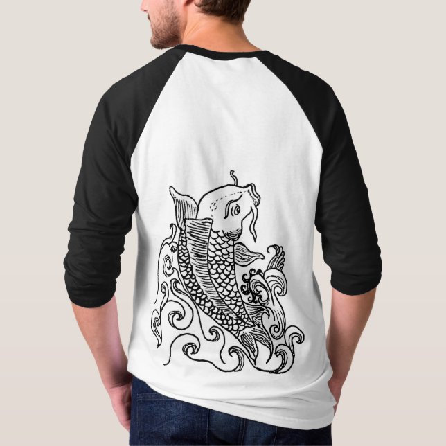 Pescados del koi de la camiseta del raglán de la (Reverso)