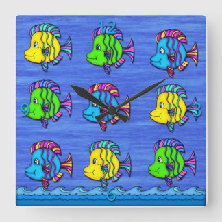 Pescados tropicales 1 reloj de pared cuadrado