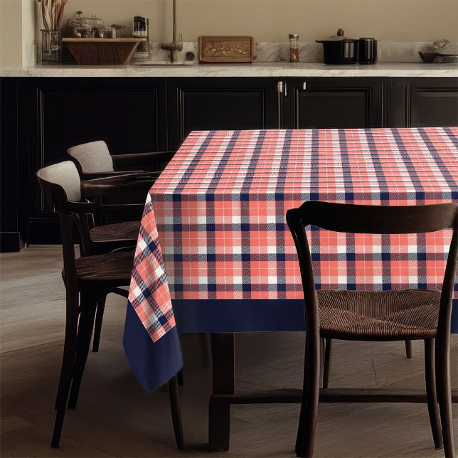 Pestaña de manteles en la marina de coral elegante (Plaid Tablecloth in Coral Navy Stylish Table Decor)