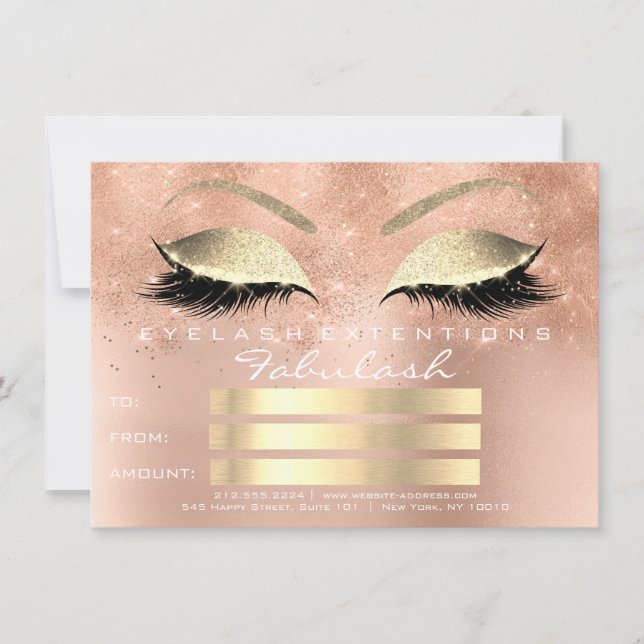 Pestañas Brillo Rosa Dorado Maquillaje Certificado (Anverso)