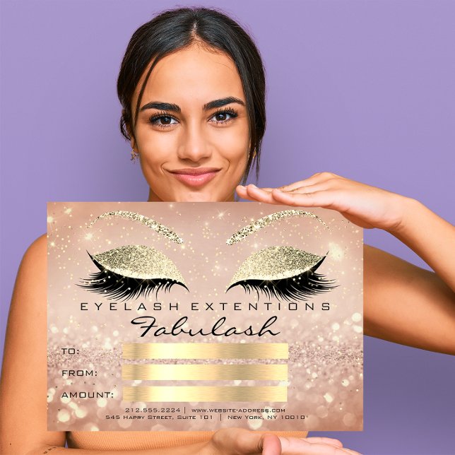 Pestañas de Confeti Rosa Dorado Certificado de Reg (Confetti Lashes Gold Pink Makeup Certificate Gift)