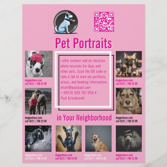 Pet Photography Session Flyer With QR Code & Tear‑ (Frente)