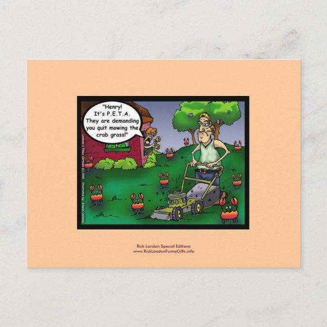 PETA y la caricatura de Crabgrass divertida postal (Anverso)