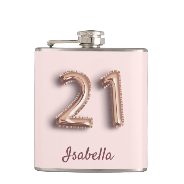 Petaca 21 cumpleaños amigos brillantes de oro rosa rosa (Anverso)
