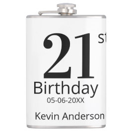 Petaca 21st birthday bold letter name date simple man boy