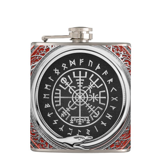 Petaca [400] Compás rúnico mágico de plata de Vegvisir - (Anverso)