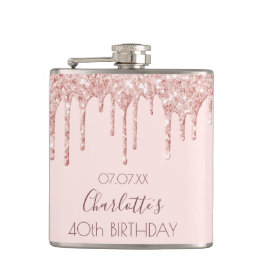 Petaca 40 cumpleaños fiesta rosa purpurina de oro gotea r