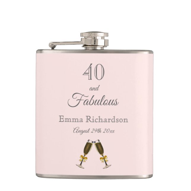 Petaca 40 rosa de cumpleaños fabuloso monograma rosa rubo (Anverso)