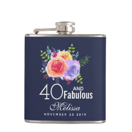 Petaca 40 y texto fabuloso - acuarela Cumpleaños floral