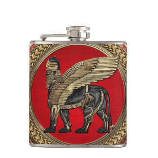 Petaca [500] León alado asirio: Lamassu dorado y negro