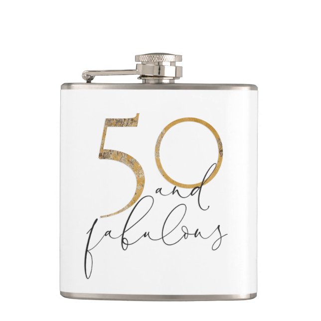 Petaca 50 y fabuloso oro negro y blanco 50 cumpleaños (Anverso)