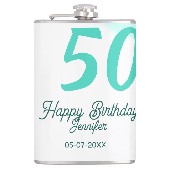 Petaca 50th birthday add name date year green pastel bold (Anverso)