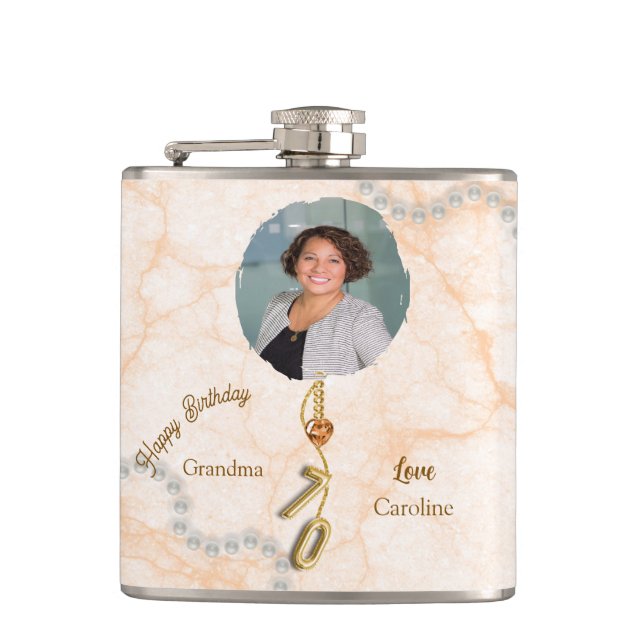 Petaca 70.º Nacimiento del Globo de Oro y foto (Anverso)