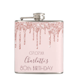 Petaca 80.ª fiesta de cumpleaños rosa purpurina de oro go