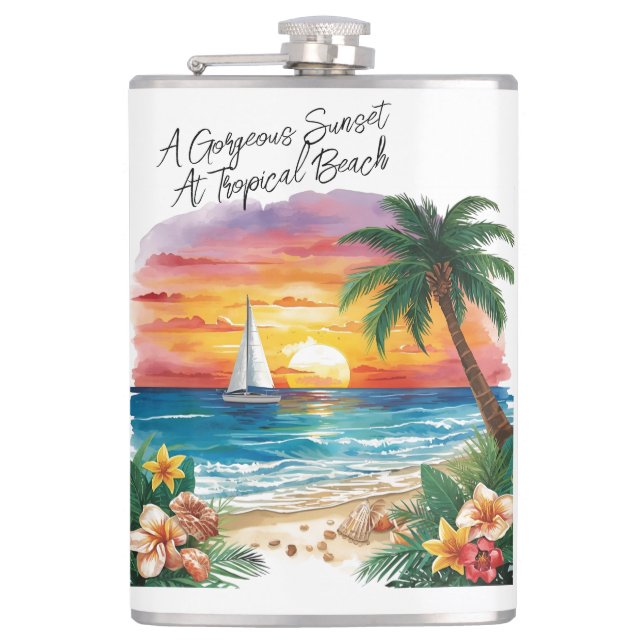 Petaca A Gorgeous Sunset At Tropical Beach, Vacation, (Anverso)