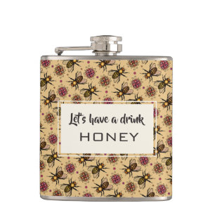 Petaca Abeja de miel y flores dibujando arte de patrones