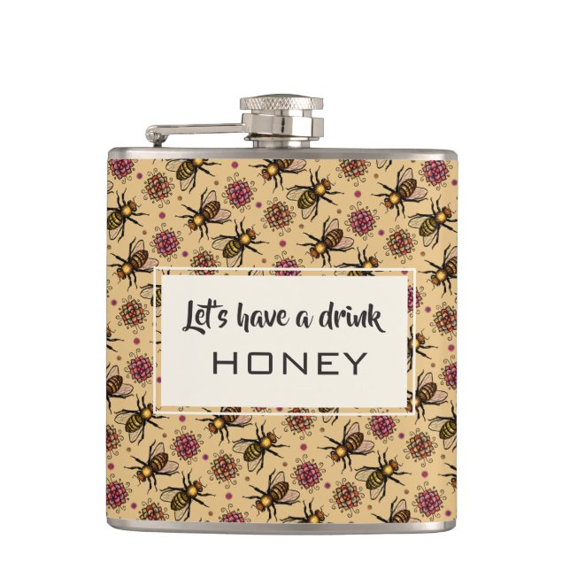 Petaca Abeja de miel y flores dibujando arte de patrones  (Anverso)