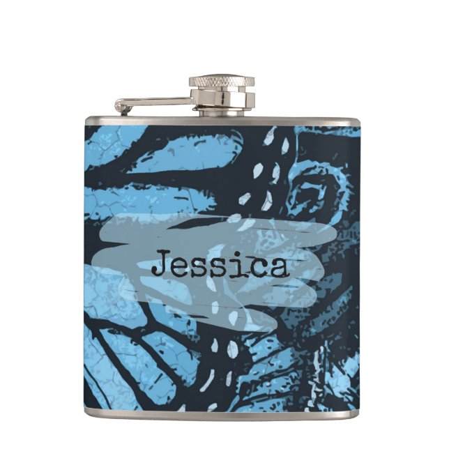 Petaca Abstract Grunge Blue Butterfly Art Personalized (Anverso)