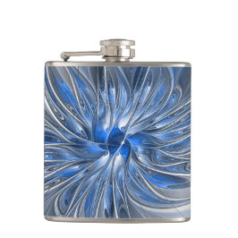 Petaca Abstracto Flor de arte fractal de color gris azul