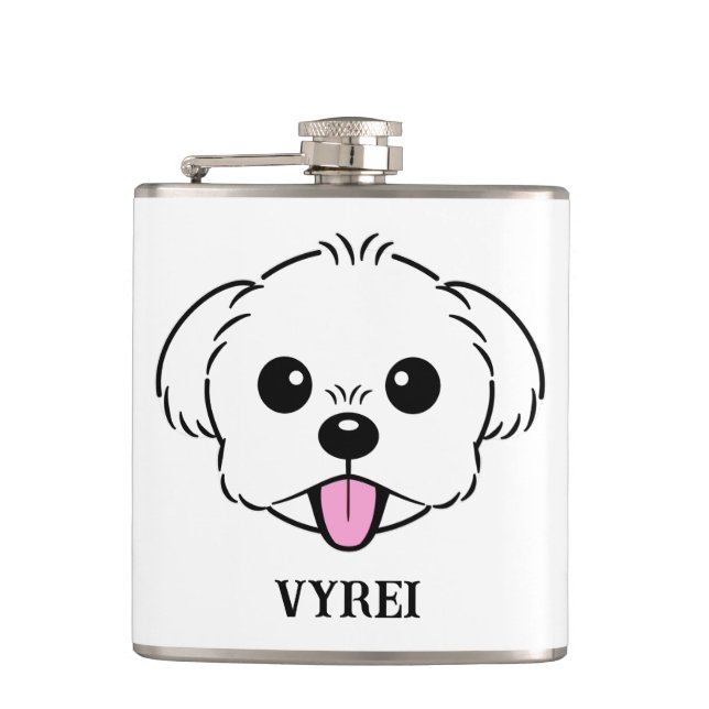 Petaca Aburrido perro de la frívola de Bichon blanco pega (Anverso)