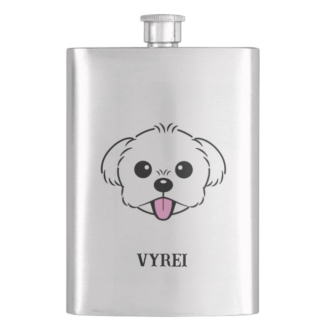 Petaca Aburrido perro de la frívola de Bichon blanco pega (Anverso)