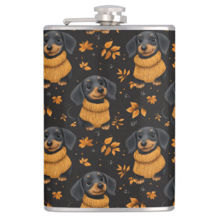 Petaca Acogedor patrón de otoño de Dachshund - Diseño de