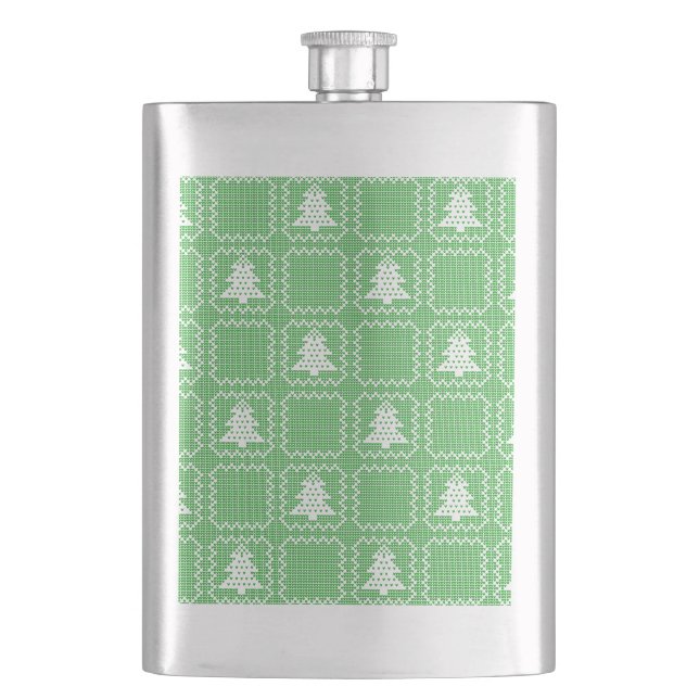 Petaca Acogedor patrón de suéter feo de árbol de Navidad  (Anverso)