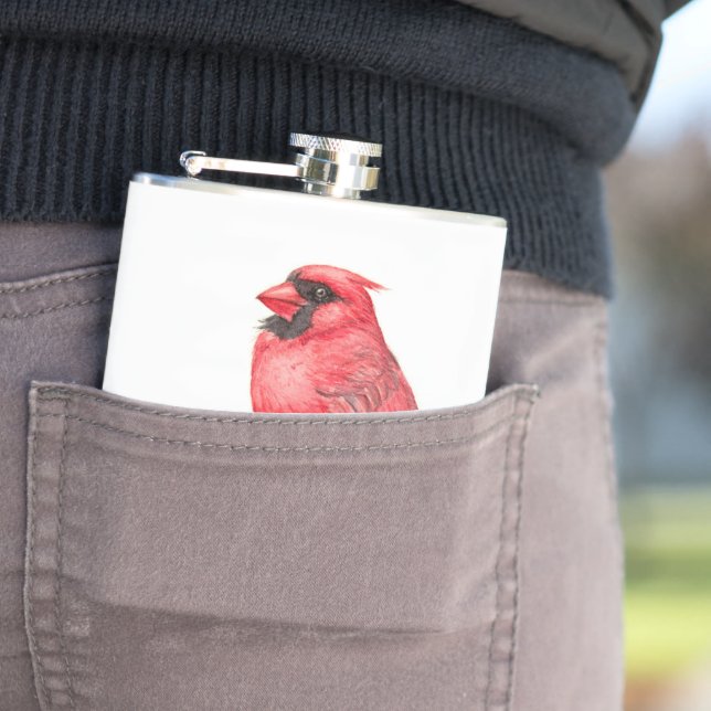 Petaca acuarela de ave cardinal (In Situ)