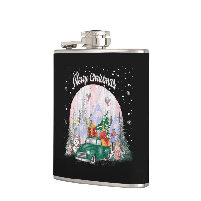 Petaca Acuarela Feliz Navidad, Auto De Regalos (Izquierda)