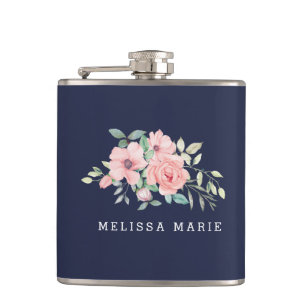 Petaca Acuarela floral personalizada de la marina de