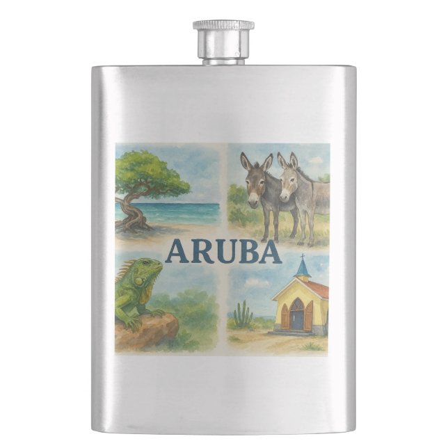 Petaca Acuarela multivista de Aruba (Anverso)