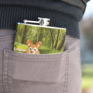 Petaca Adorable y juguetón estudiante de perro de caricat
