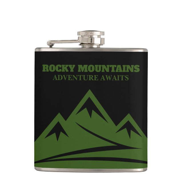 Petaca Adventure Awaits Rocky Mountains logo personalizad (Anverso)