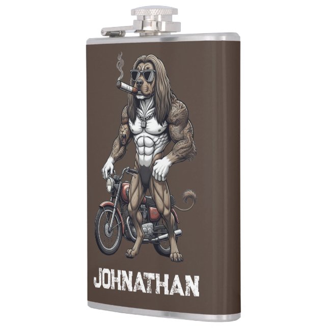 Petaca Afghan Hound Dog, muscular, tattooed, bodybuilder  (Izquierda)