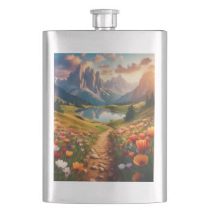 Petaca Afiche de viaje de estilo vintage de los Dolomitas