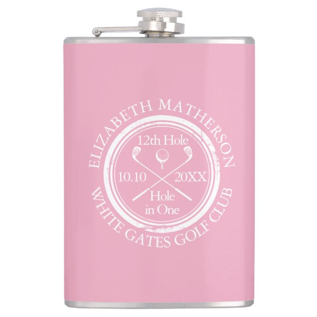 Petaca Agujero de golf personalizado en un rosa femenino (Anverso)