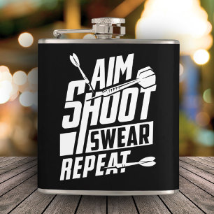 Petaca Aim Shoot Swear Repita Funny Dart Flask 6 oz.
