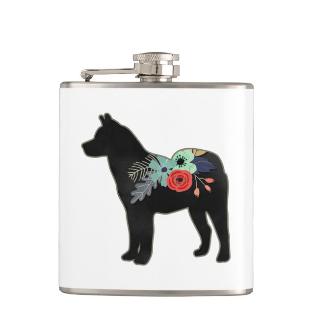 Petaca Akita Dog Rama Silhouette Floral Boho (Anverso)