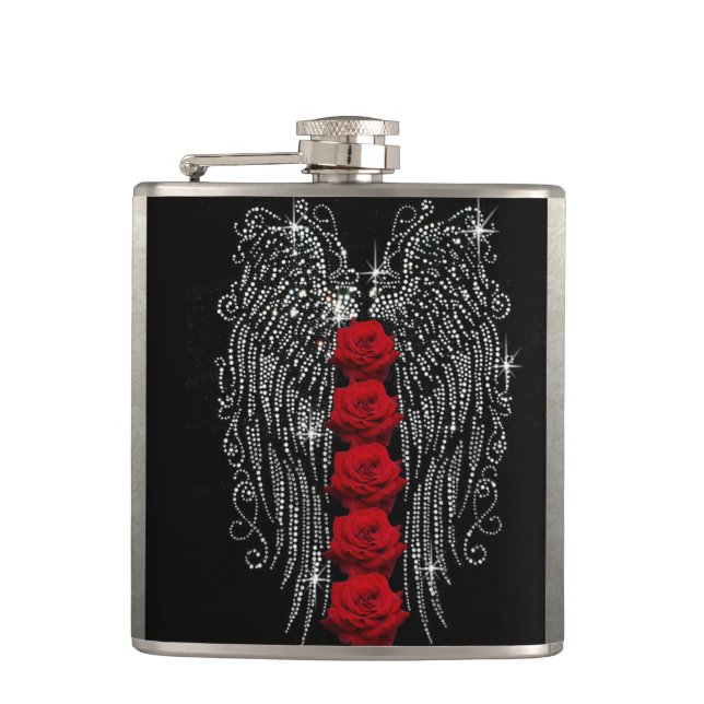 Petaca Alas del ángel del diamante y rosas rojos (Anverso)