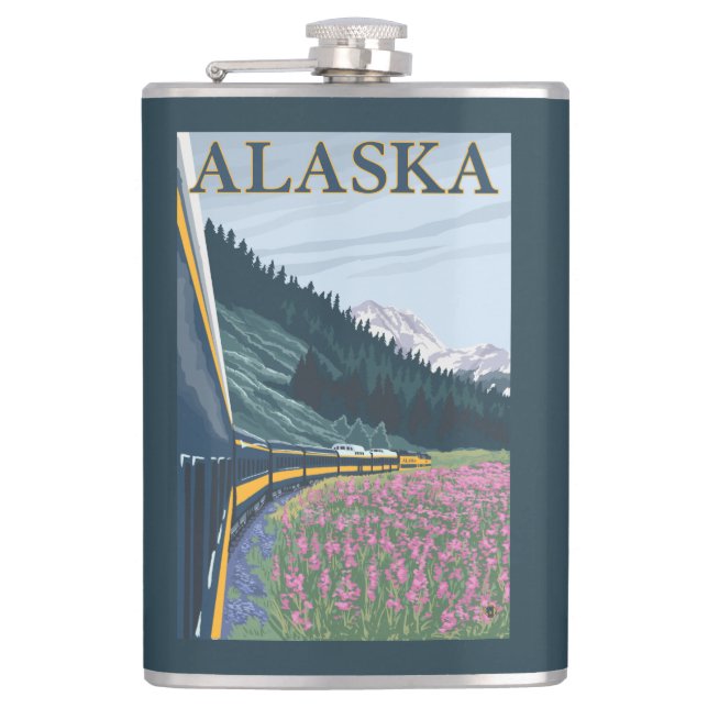 Petaca AlaskaRailroad y viaje del vintage del Fireweed (Anverso)