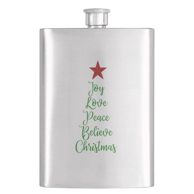 Petaca Alegría paz creer árbol de Navidad con rojo (Anverso)