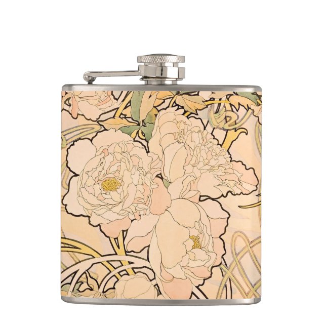 Petaca Alfonse Mucha Art Nouveau Peonies (Anverso)