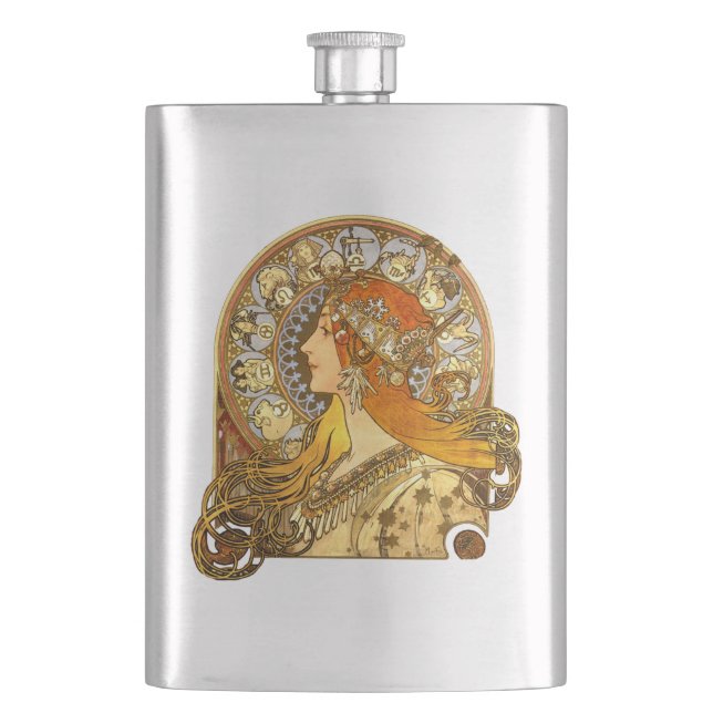 Petaca Alfonse Mucha Zodiac Art Nouveau Mujer (Anverso)