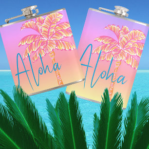 Petaca Aloha Palma Tropical Rosa Atardecer 6oz.