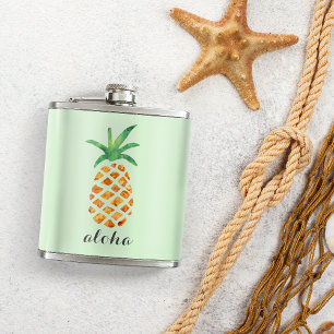 Petaca Aloha Tropical Watercolor Pineapple Personalizado