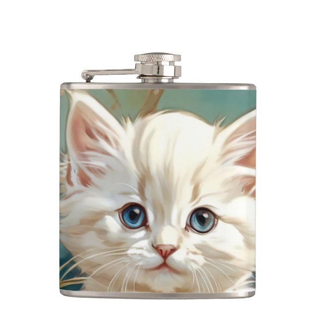Petaca Alphonse Mucha Estilo Gato Blanco (Anverso)