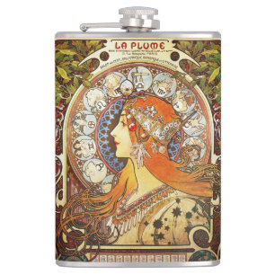 Petaca Alphonse Mucha La Plume Zodiac Art Nouveau Vintage