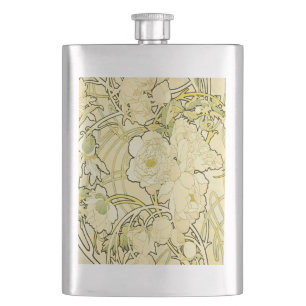 Petaca Alphonse Mucha Peonías Patrón Floral Art Nouveau