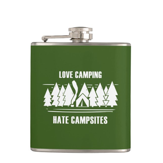 Petaca Amar el camping, odiar los campamentos (Anverso)