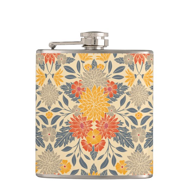 Petaca Amarillo cálido, Naranja y floral azul (Anverso)